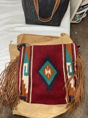Fringe Aztec Pattern Crossbody Bag - Red Multi